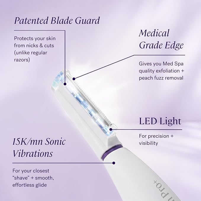 Michael Todd Beauty Sonicsmooth Pro+ Dermaplaning System & Eyebrow Trimmer | Peach Fuzz Removal, Dermaplane Razor for Women Face w/ 16 Blades & 2 Microsmooth Exfoliation Tips, LED Light, 3-Year Warranty