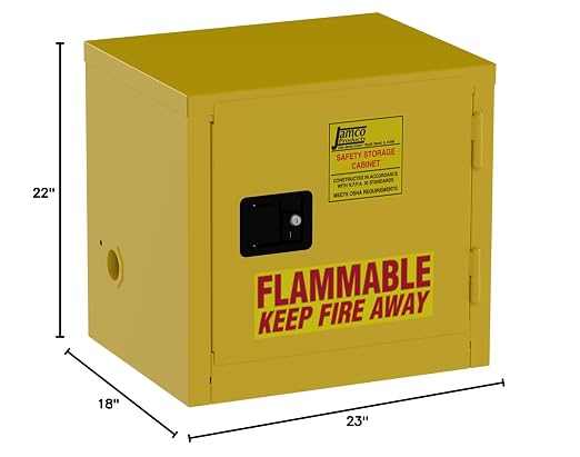 Jamco 6 Gallon Safety Steel Under Counter Metal Storage Cabinet for Flammable Liquids with Manual Closing Doors, Non Forkliftable, 23-Inch x 18-Inch x 22-Inch, Yellow | Under-Counter Steel Flammable Storage Cabinet, Lockable Doors, 23"W X 18"D X 22"H, ...