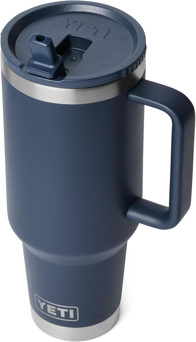YETI Rambler 40 oz Travel Mug with Flip Straw Lid – Stainless Steel, Vacuum Insulated, Leakproof, Cup Holder Friendly, Navy