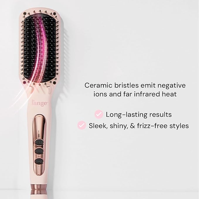 L'ANGE HAIR Le Vite Straightening Brush | Heated Hair Tool for Smoother, Frizz-Controlled Look | Dual-Voltage Hot Brush Straightener for Effortless Styling & Shine | Ceramic Standard Size (Blush)