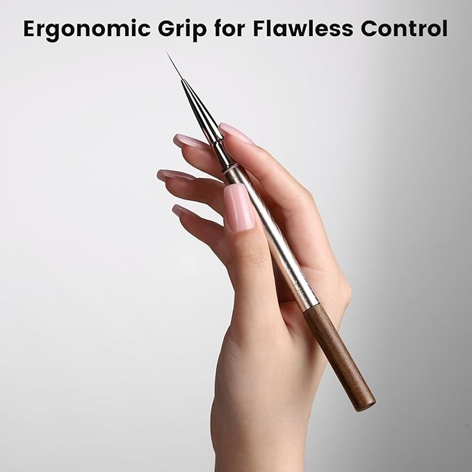 YOKEFELLOW EliteAlly Nail Art Brushes,12mm Slim Nail Art Liner Brush for Long Lines Nail Art Painting Manicure Design Professional Nail Art Tool(EA06 LINER-L)