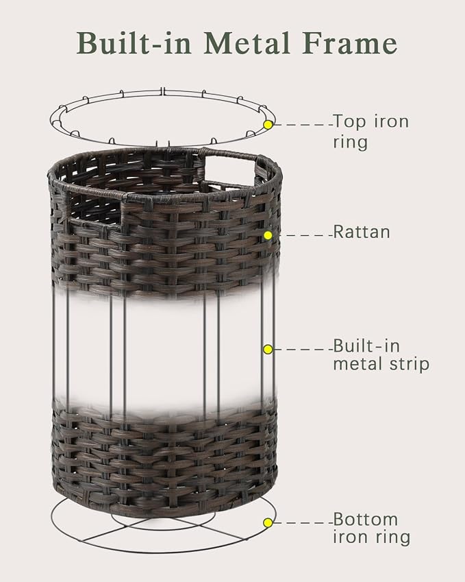 SETVSON Laundry Basket Round Rattan Laundry Hamper 29.1 Gal(110 L) Handwoven Large Wicker Basket with Handles, Wicker Hamper with Removable Bags and 2 Mesh Bags for Bathroom Living Room Brown(No Lid)