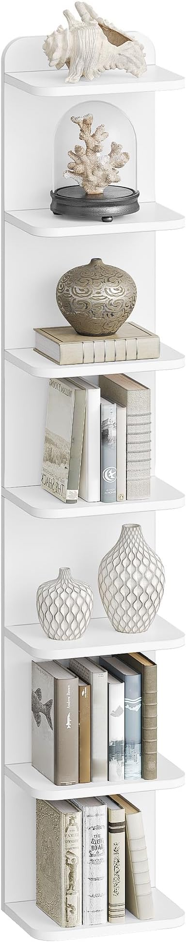 Hzuaneri 7 Tier Bookcase, Floating Bookshelf for Wall Mounted | Tall Narrow Bookcase, Space-saving, Decorative Display and Storage Shelf, for Kitchen, Living Room and Bedroom,BC88803X