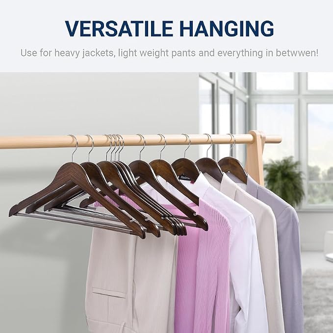 Amber Home 30 Pack Retro Wooden Coat Hangers, Vintage Wood Suit Hangers with Non-Slip Pant Bar, Clothes Hangers for Closet Organization, Shirts, Jackets, Dresses, and Pants (Retro, 30)