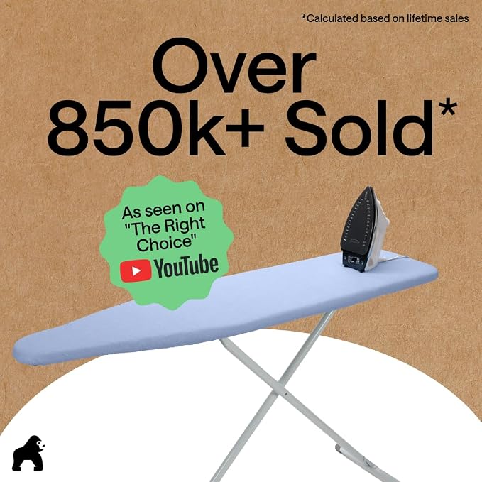 GORILLA GRIP The Original Ironing Board Cover and Pad, Silicone Coating, 400°F Scorch Resistant Thick Padding, Heavy Duty Iron Covers Standard Boards, Hook and Loop Fastener Strap, Blue 13x43