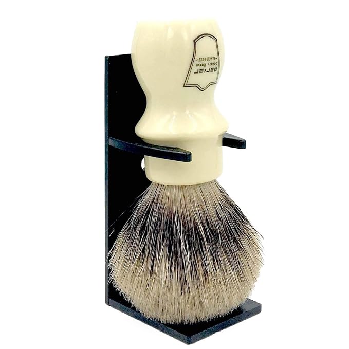Parker Handmade Deluxe Mug Shaving Brush with Stand – 100% 3-Band Pure Badger Bristles –Extra Dense and Firm (Ivory)