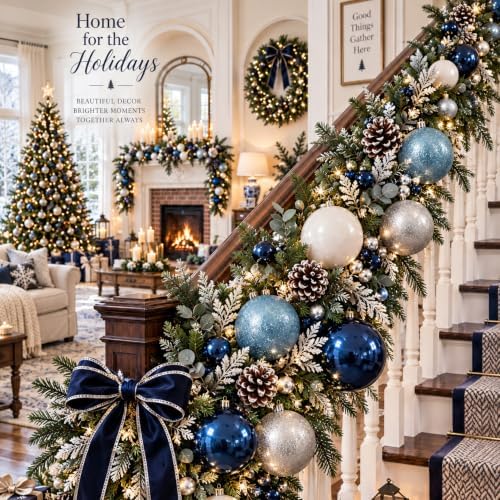 Jenaai 12 Pack Blue Sliver White Large Christmas Ball Ornaments Set, 4 Inch