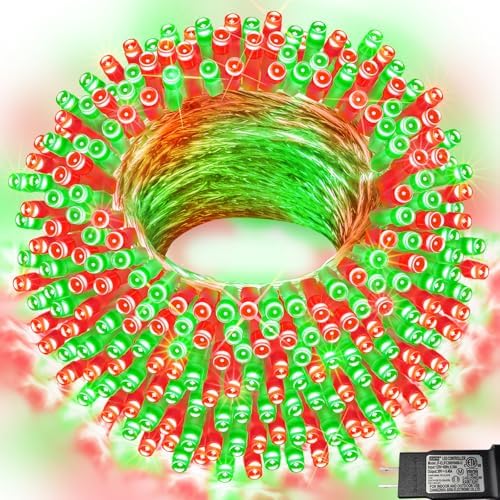 Red and Green Christmas String Lights, 66 ft 200 LED Christmas Lights Plug in, Indoor Outdoor Connectable 8 Modes Twinkle Fairy String Lights for Xmas Tree Wedding Bedroom Party, Clear Wire