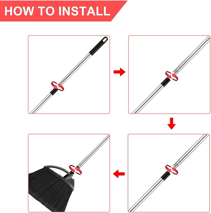 8 Pcs Heavy Duty Commercial Broom Bulk 52 Inch Indoor Outdoor Broom with Long Handle Heavy Duty Angle Broom with Four-Section Telescopic Rod for Garden Garage House Kitchen Office Floor