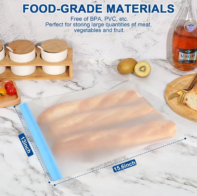 Lerine 10 Pack Reusable 2 Gallon Freezer Bags Dishwasher Safe | 13"x15.6" Large Capacity, BPA-Free, Food-Grade Material, Freezer Safe, Leakproof, Double-Seal, for Marinate Meats, Vegetables