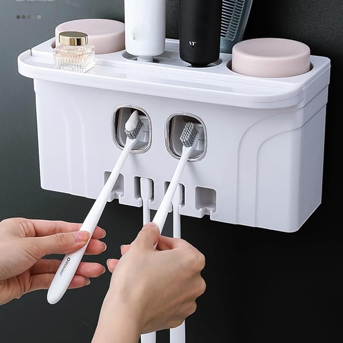 Toothbrush Rack Toothbrush Rack Free Punching Mouthwash Toothbrush Cup Wall-Mounted Bathroom Wall-Mounted Wall-Mounted Integrated Toothpaste Squeezer Bathroom Toothbrush Holder(B)
