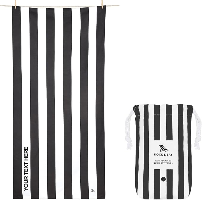 Dock & Bay Beach Towel - Quick Dry, Sand Free - Compact, Lightweight - 100% Recycled - Includes Bag - Cabana - Kamari Charcoal - Large (160x90cm, 63x35)