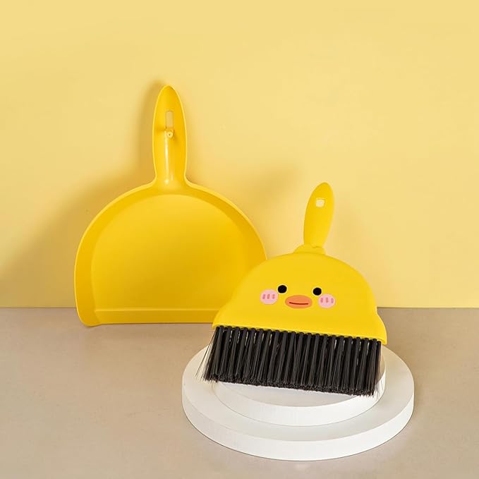 Qcen Dustpan with Thick Bristles, Yellow Colour, No Dust Leakage