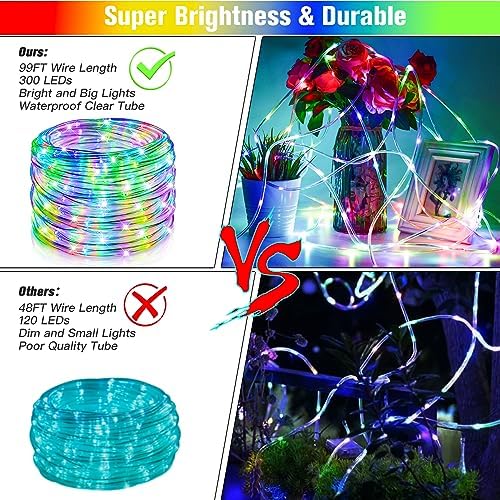 Nazuwke 99Ft LED Rope Lights Outdoor, String Light for Outside Waterproof