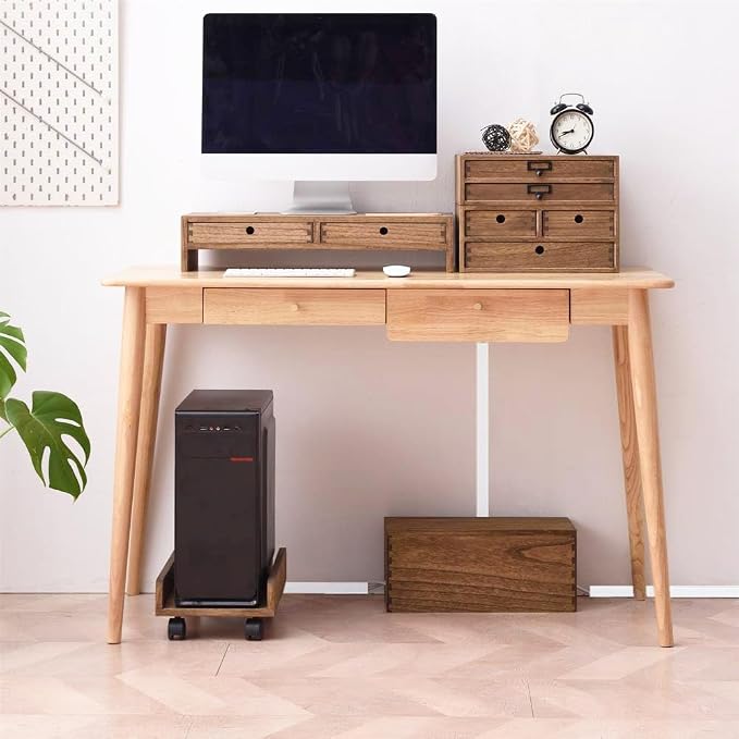 KIRIGEN Wooden Cable Management Box Set of 2, Cord Organizer, Brown | Large and Small Solid Wood Boxes with Removable Lids for Power Strips, Chargers, Routers, and Desks Home Office