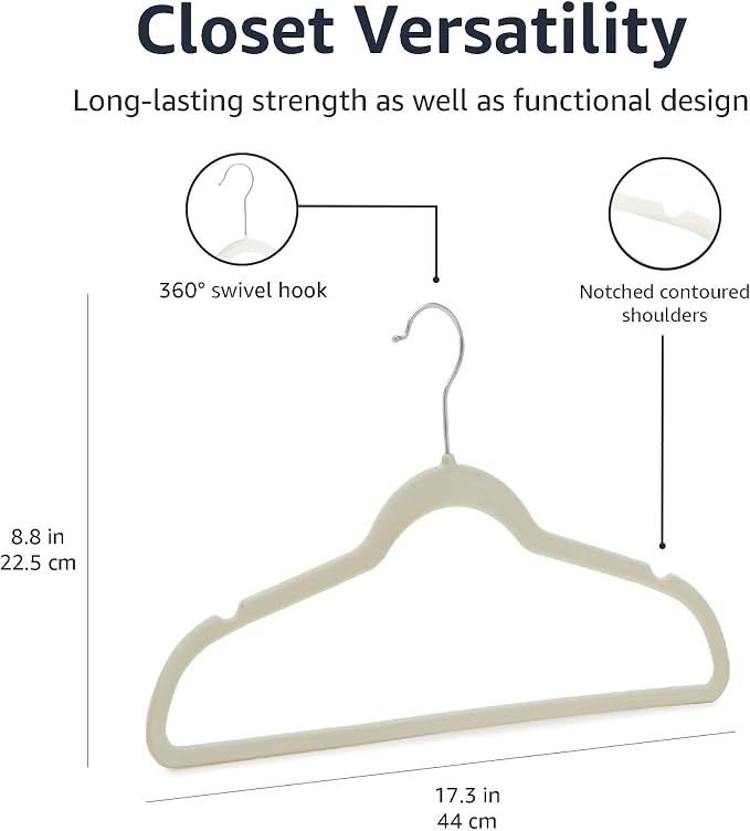 Amazon Basics Slim Velvet Non-Slip Space Saving Suit Clothes Hangers, Closet Organizer, Ivory/Beige, 30-Pack