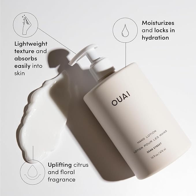 OUAI Hand Wash and Hand Lotion Set, Dean Street Scent - Moisturizes and Exfoliates with Daily Use - Made with Jojoba Esters, Avocado & Rosehip Oils (16 Fl Oz Each)