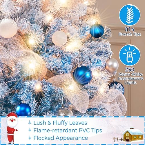 Yaheetech 6ft Pre-lit Snow Flocked Pencil Christmas Tree Lake Blue Gradient
