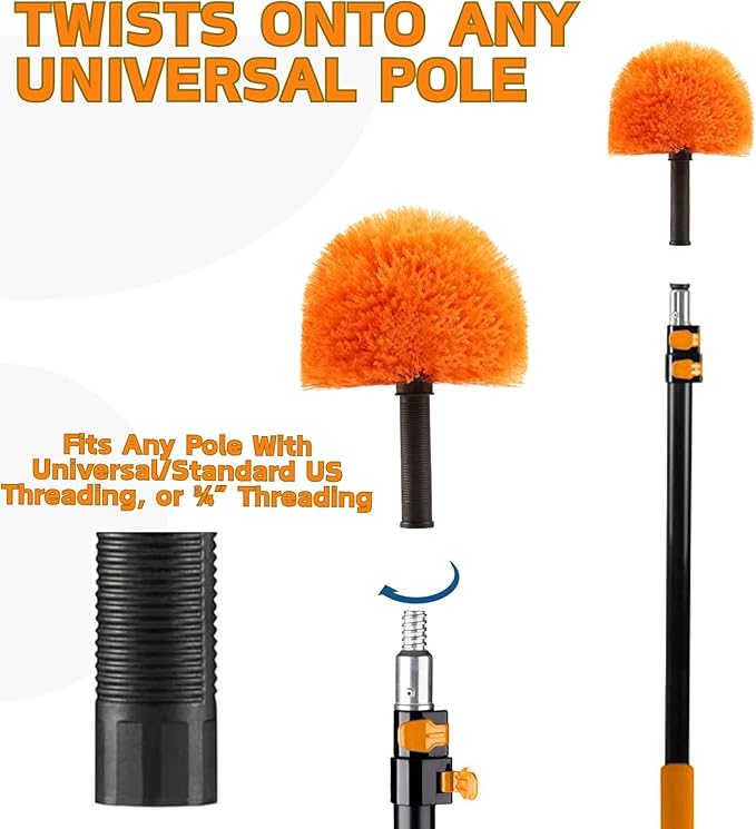 9pcs Screw on Webster Cobweb Duster Head for Pole | Spider Web Remover Brush | Cobweb Duster Head Attachment | Fits Standard 3/4 inch Threaded Poles (Orange)