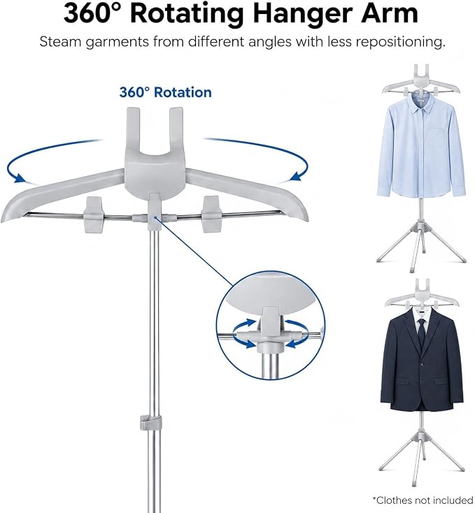 Foldable Garment Steamer Hanger Stand with Ironing Gloves, Adjustable Steamer Rack Included Lint Remover & Storage Bag, 2 Clips&Portable Ironing Board for Suits Shirts Coats Portable Travel Home Use