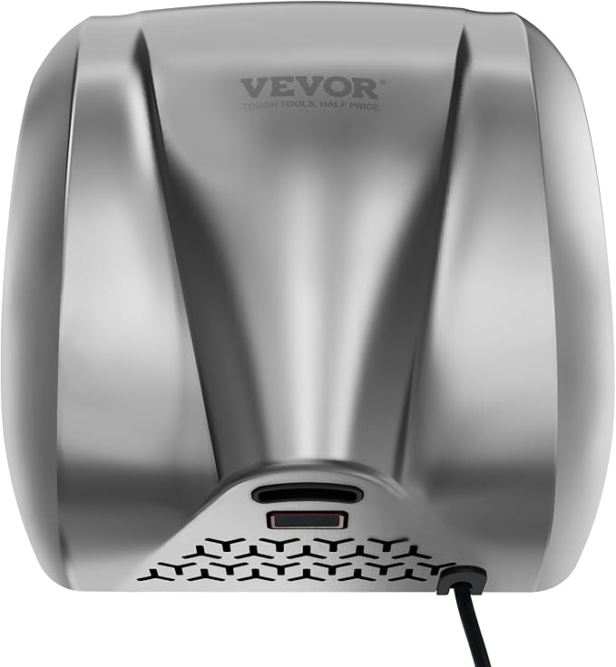 VEVOR Heavy Duty Commercial Hand Dryer, 1300W Automatic High Speed Stainless Steel Warm Wind Hand Blower, 120V Plug in/Hardwired Two Power Options, Compliant for Industry Business Restrooms