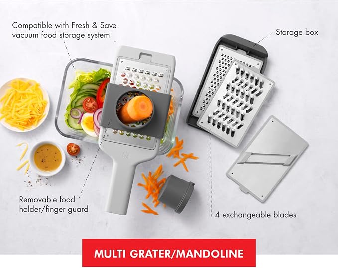 ZWILLING Z-Cut Multifunctional Grater, Mandoline, Faster Grating Technology, Zester, Rasp Grater, Slicer, Finger Guard, Grey