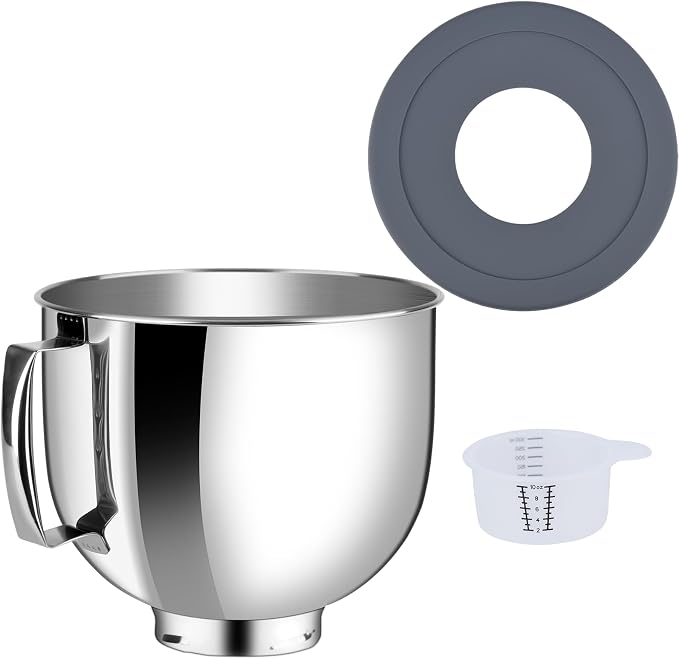 Stainless Steel Bowl Compatible with Kitchenaid Mixer 4.5/5QT，With Grey Lid,5 Quart Stainless Bowl for Kitchen Aid Mixing,With Green Lid