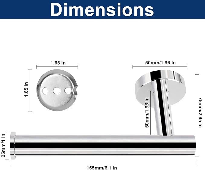 NearMoon Bathroom Toilet Paper Holder, Premium SUS304 Stainless Steel Rustproof Wall Mounted Toilet Roll Holder for Bathroom, Kitchen (3 Pack, Chrome Finish)