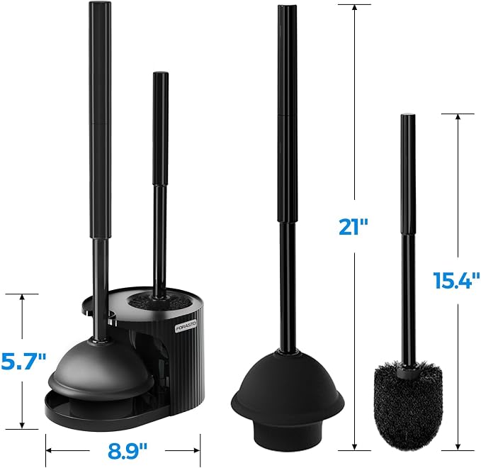 FORASTO 4Pack 2 in 1 Toilet Brush and Plunger Set, Extended Handle Plunger,Toilet Bowl Brush Plunger Set,Bathroom Cleaning Tools,Toilet Brush Plunger Combo,Cleaning Supplies, Cleaning Brush
