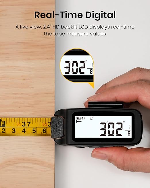 3-in-1 Digital Tape Measure with Laser, 165Ft Laser Tape Measure & 16Ft Digital Measuring Tape, 8 Metric and Imperial Units, Distance Area Volume 1/2 midpoint, Laser Measure Tool, Almighty Tools, APP