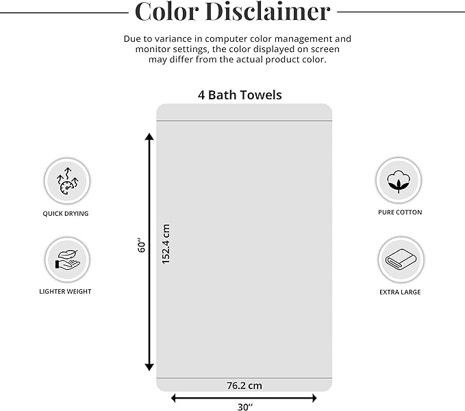 Tens Towels 4 Piece Extra Large Bath Towels 30 x 60 Inches, Hunter Green | 100% Cotton, Larger & Lighter Weight, Quicker to Dry, Super Soft and Absorbent, Perfect for Bathroom