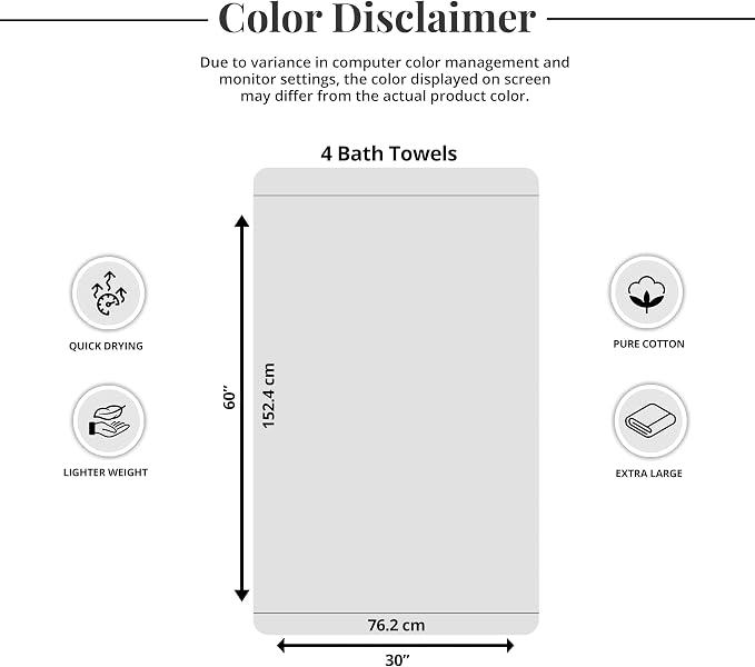 Tens Towels 4 Piece Extra Large Bath Towels 30 x 60 Inches, Beige | 100% Cotton, Larger & Lighter Weight, Quicker to Dry, Super Soft and Absorbent, Perfect for Bathroom