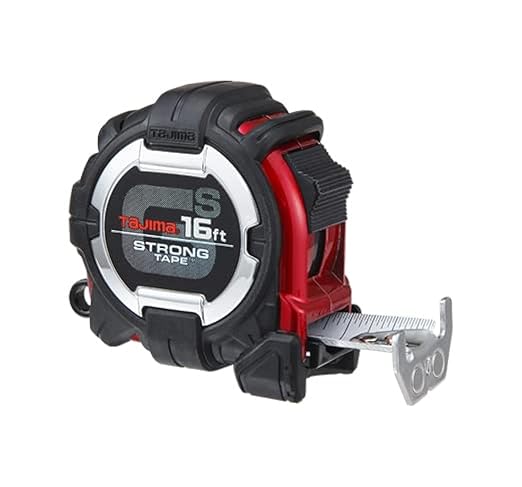 TAJIMA Tape Measure - 16ft x 1in GS-Lock Measuring Tape with Horned Magnetic Hook & Compatible Clip - GS-MC16BW