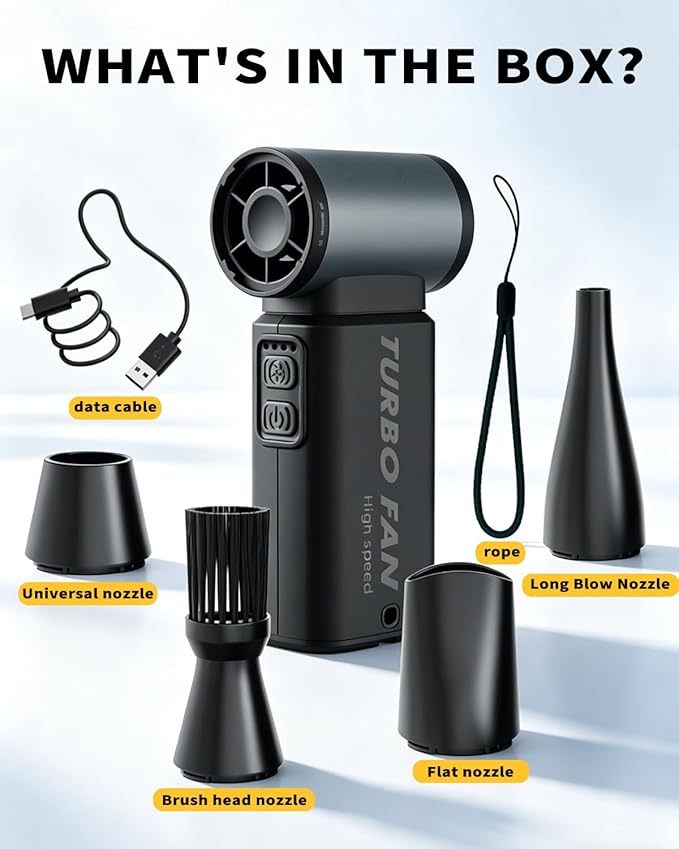 Compressed Air Duster, 130000RPM Super Power Electric Air Duster for PC Keyboard, 5-Speed Turbo Fan, Rechargeable Dust Air Blower for Electronics, Keyboard, Home & Outdoor Cleaning, Black