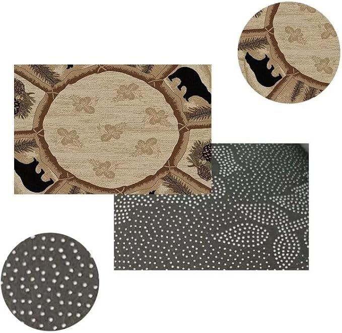 Rustic Lodge Cabin Bear Round Area Rug for Bedroom Vintage Western Wildlife Style Throw Rugs Decor Pine Tree Print Carpet 5'3ft