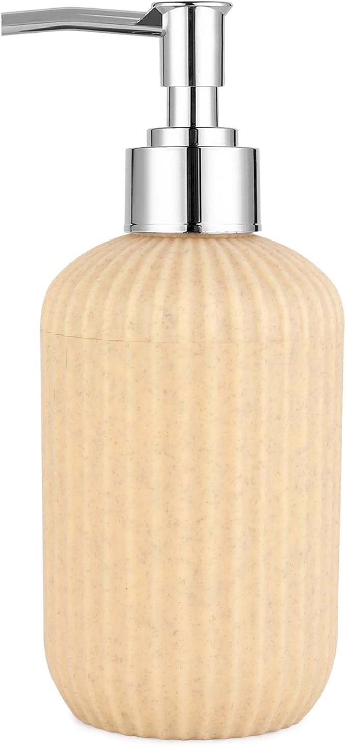 Bathroom Accessories Set of 3, Toothbrush Holder, Liquid Soap Dispenser & Tray, Unbreakable Plastic Organizer for Sink & Bathroom Essentials, Handwash, Sanitizer, Shampoo, Lotion (Beige)