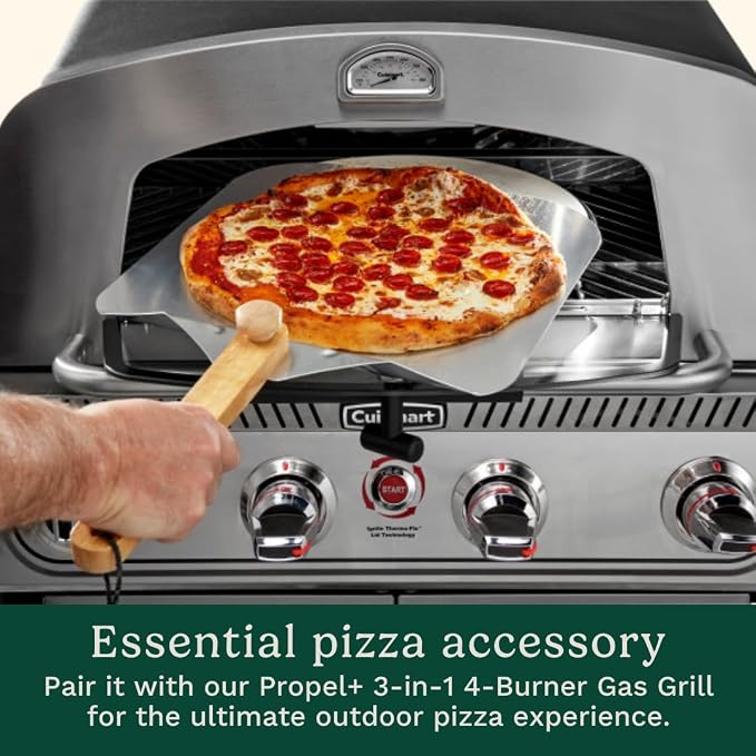 Cuisinart 14” Aluminum Pizza Peel, Lightweight Pizza Spatula with Foldable Wood Handle for Family Pizzas, Dough, Bread, Flatbreads, and More