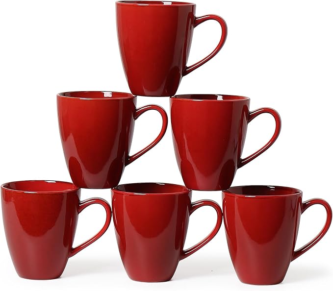 MONITO 17oz Ceramic Coffee Mugs Set of 6, Glossy Red Large Mugs with Handle | Drinking Cups for Latte,Tea&Cocoa,Dishwasher&Microwave Safe,Reactive Glaze Cups,Ideal Gift for Office and Home Use