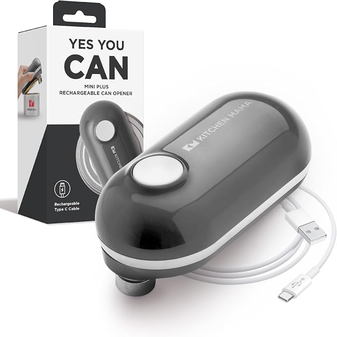 Kitchen Mama Mini Plus Rechargeable Electric Can Opener, Metal Gray | USB-C Charging, Hands-Free Auto Stop, Cordless Smooth Edge, Compact for Travel, Perfect for Seniors with Arthritis