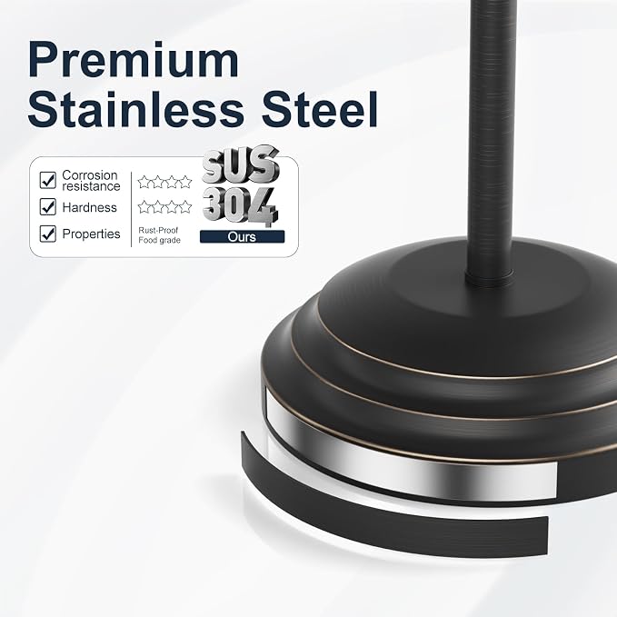 Bathroom Toilet Paper Holder Stand, Oil Rubbed Bronze Toilet Paper Holder Free Standing, Stainless Steel Pivoting Toilet Tissue Roll Holder，Adjustable Height (14 to 24 Inch) Paper Holder