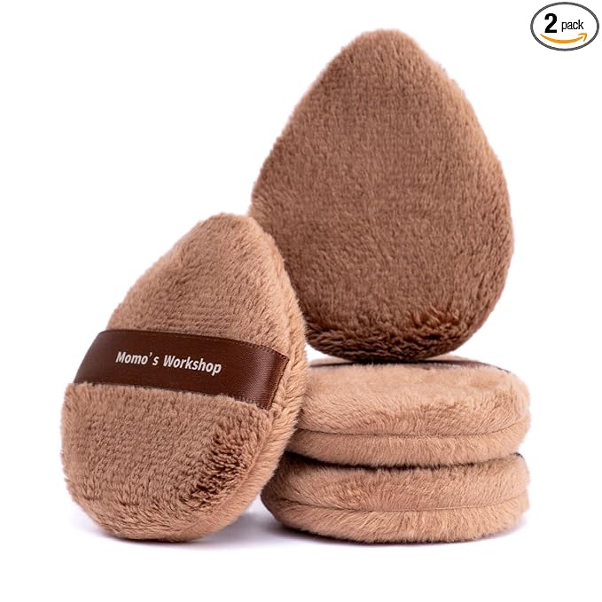 Momo's Workshop Powder Puff 2Pcs Long Fluffy Egg Powder Puff for Powder & Blush