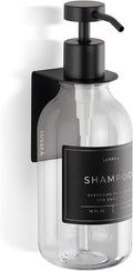 Shower Shampoo Dispenser Wall Mounted – Refillable 16.9 oz Clear Bottle with Stainless Steel Pump & No-Drill Adhesive Holder – Soap Dispenser for Bathroom (1 X Clear/Black)