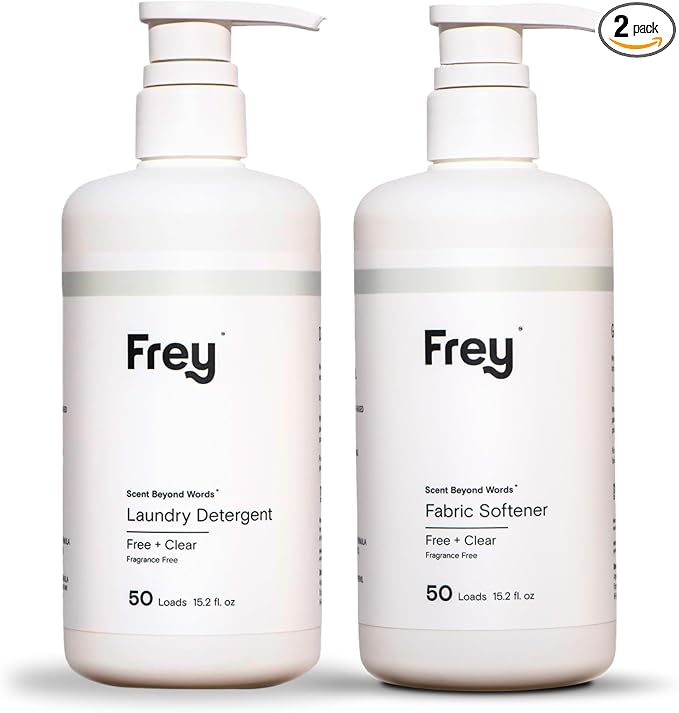 FREY Full Wash Laundry Care Bundle - Concentrated Liquid Laundry Detergent & Fabric Softener (Fragrance-Free)