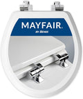 Mayfair Bennett Toilet Seat with Chrome Hinges, Slow Close Wood Seat, Secure Metal Hinges, Easy Install, Made in USA, Round, White