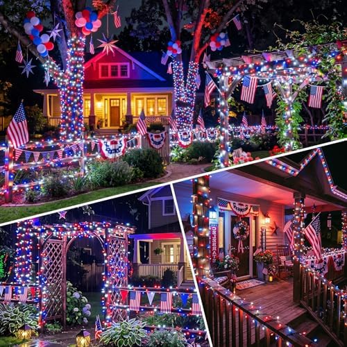 KAQ 2pack 500LED Solar String Lights Outdoor Waterproof Red White Blue