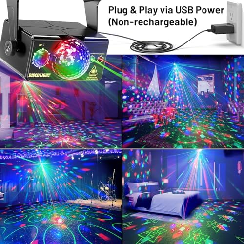 Party Lights, DJ Disco Light Disco Ball Light Sound Activated Strobe Stage Lights for Parties Birthday Christmas Gift Wedding Karaoke Bar Club Pub Dance Home Living Room Halloween Decorations