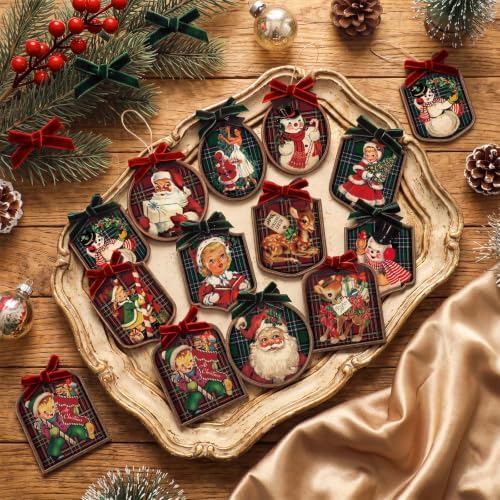 Huwena 36 Pcs Vintage Christmas Tree Ornaments, Plaid, Red Green