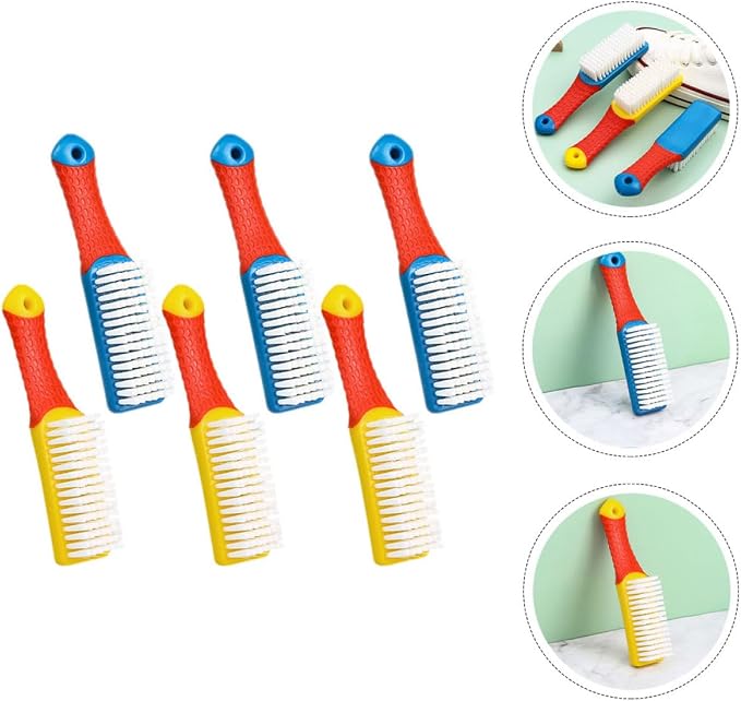 6pcs Shoe Washing Brush Set with Hard Bristles, Sturdy Plastic Scrub Brushes for Laundry and Clothes Cleaning, Multi-Purpose Tools for Household Use