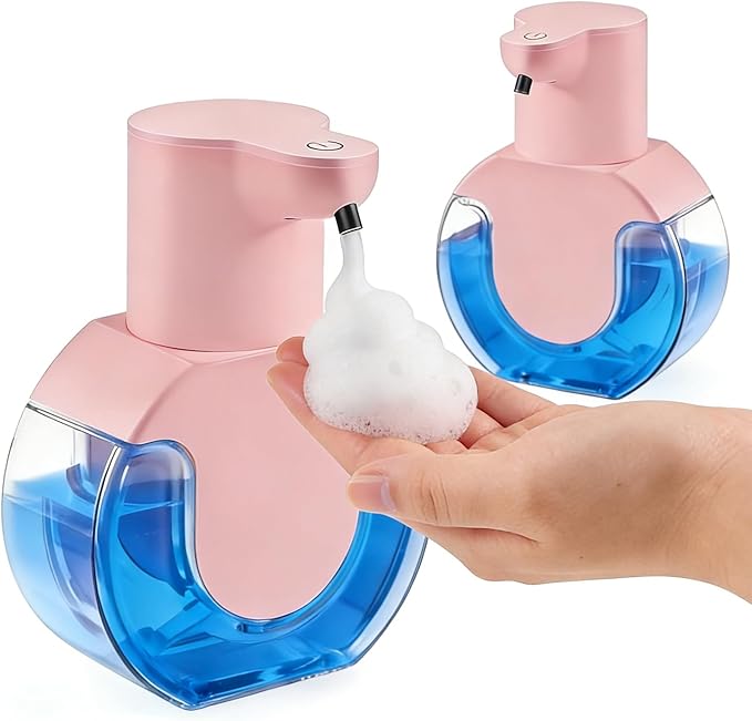 2Pack Automatic Soap Dispenser Touchless, Rechargeable Foaming Soap Dispenser,15oz/420ml Smart Hand Soap Dispensers,4-Level Adjustable,Wall Mount for Bathroom Kitchen Dish Soap(Pink, Foam)