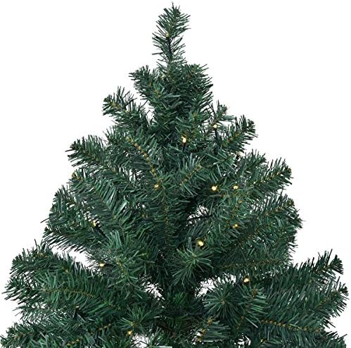 HAPPYGRILL 7FT Pre-lit Christmas Tree Artificial Hinged Xmas Tree for Home Holiday Décor Metal Stand PVC Material 300 LED Lights 1096 Branches Easy Setup & Storage